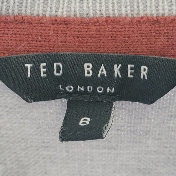 Ted Baker London Wool Blend Sweater Size 6 Quarter Zip Gray Knit Classic - Picture 3 of 9